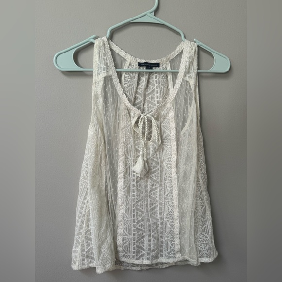 American Eagle Outfitters Cream Boho Lace Tank Top - Picture 1 of 8